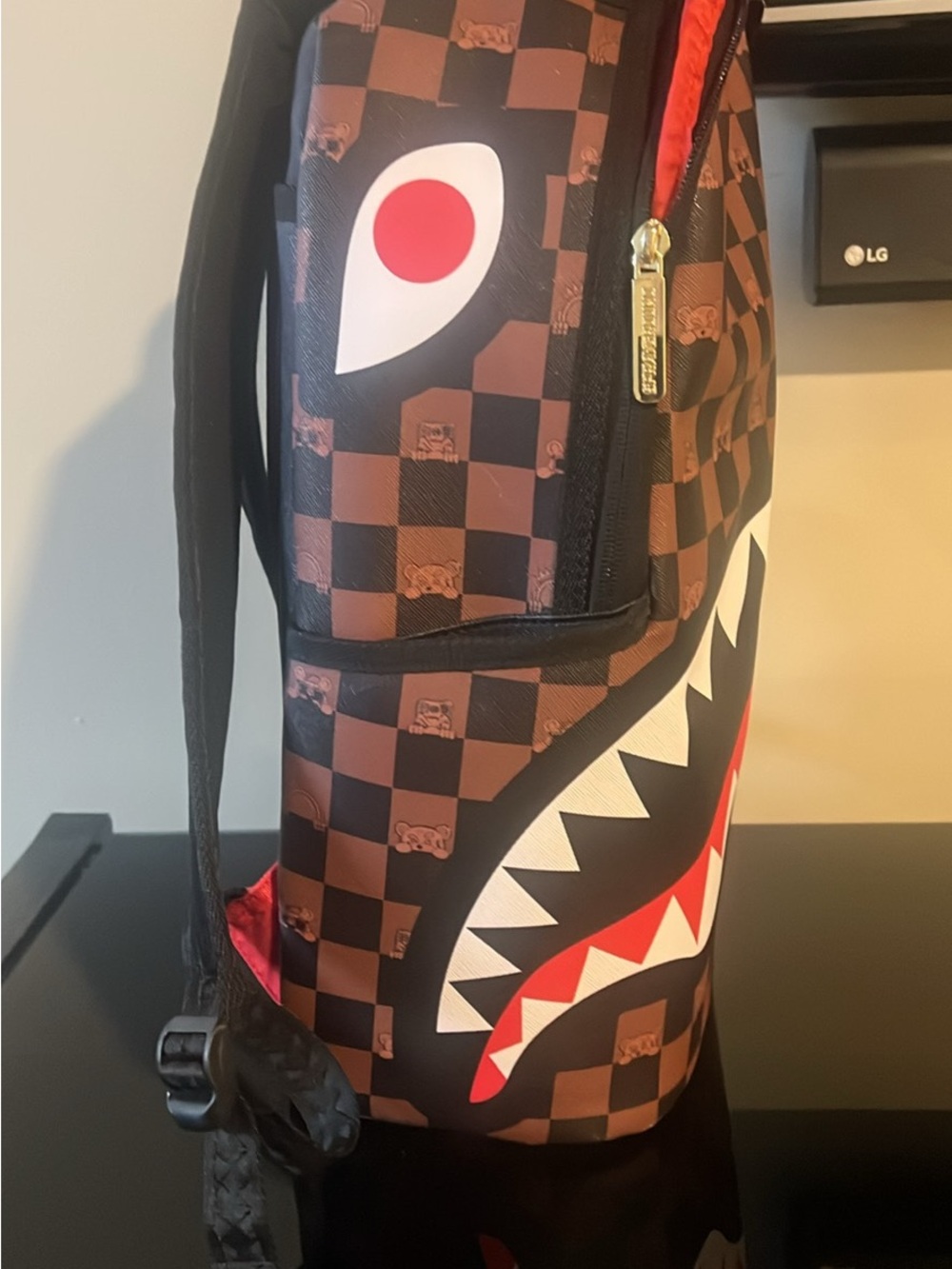 Brown Check Shark-Mouth Sprayground Backpack - Picture 4 of 7